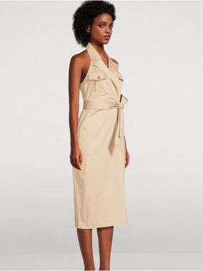 Veronica Beard tan Kitana Halter Midi Dress with Tie Waist